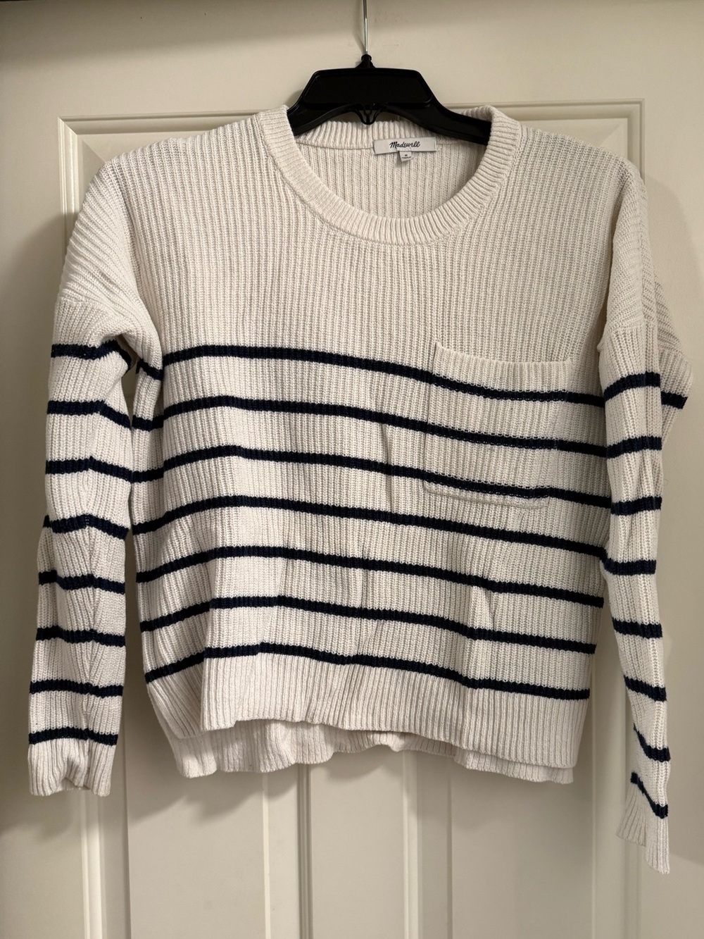 Madewell Cream and Navy Striped Cotton Crewneck Sweater - Medium